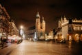 Fair in KRAKOW. Main Market Square and St. Mary`s Basilica Royalty Free Stock Photo