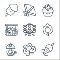 fair line icons. linear set. quality vector line set such as dart, juggling ball, tea cup ride, ring of fire, ferris wheel, fair,