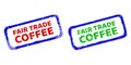 FAIR TRADE COFFEE Bicolor Rough Rectangular Seals with Distress Textures Royalty Free Stock Photo