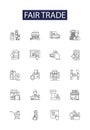 Fair trade line vector icons and signs. trade, concept, business, crowd, show, expo, hall,exhibition outline vector