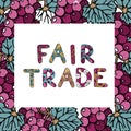 Fair trade color doodle with lettering and products of fair trade