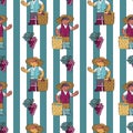 Seamless pattern with vine yard owner against lined background