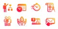Fair trade, Survey and Algorithm icons set. Timer, Calendar time and Divider document signs. Vector