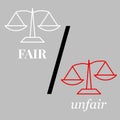 Fair and unfair concept simple vector graphic representation