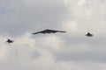 A B2 stealth bomber fly over the Fairford Air Base after a global power mission over the baltic sea