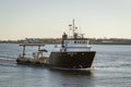 Offshore supply boat Warren Jr. crossing New Bedford outer harbor