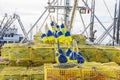 Stacks of traps aboard lobster boat Intimidator