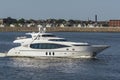 Stylish yacht Sea Breeze with New Bedford residential neighborhood in background