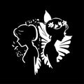 Fairies - black and white isolated icon - vector illustration Royalty Free Stock Photo