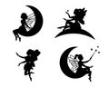 Fairies with moons. Mythical fairy tale characters in cute dresses. Magical fairies