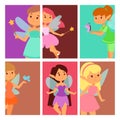 Fairies princess cards fairy girl vector character cute beautiful style cartoon little fairyland fashion costume magic