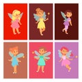 Fairies princess cards fairy girl vector character cute beautiful style cartoon little fairyland fashion costume magic Royalty Free Stock Photo