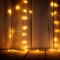 Wood panels on a deck or patio with fairy lights, vignette, blur