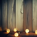 Wood panels on a deck or patio with fairy lights, vignette, blur