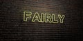 FAIRLY -Realistic Neon Sign on Brick Wall background - 3D rendered royalty free stock image