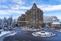 Fairmont Banff Springs in winter sunny day. Banff National Park