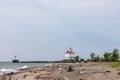 Fairport Harbor West Breakwater Lighthouse on Lake Erie beachfront