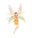 Fantasy girl with wings illustartion orange fairy plays the flute Royalty Free Stock Photo