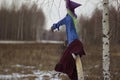 Fairy Baba Yaga on a broom from Russian fairy tales