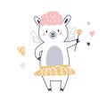 Fairy baby animal with magic wand. Cute fairytale sheep in Scandinavian style. Happy sweet Scandi magician character