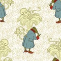 Fairy background. Seamless pattern. Frog in jacket Royalty Free Stock Photo