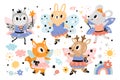 Fairy ballerinas animals. Cute sorceresses characters with wings and magic wands. Little beautiful princesses in fancy Royalty Free Stock Photo