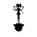 Fairy black silhouette with a magic wand on a flower