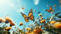 Fairy Blue Butterflies against blue sky