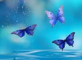 Fairy Blue Butterflies On Water Royalty Free Stock Photo