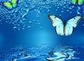 Fairy Blue Butterflies On Water Royalty Free Stock Photo