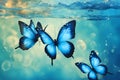 Fairy Blue Butterflies On Water blue Royalty Free Stock Photo