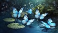 Fairy blue butterflies on water Royalty Free Stock Photo