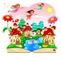 Fairy, book, mushroom house, river, forest Royalty Free Stock Photo