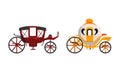 Fairy Brougham Set, Wedding or Royal Vintage Carriage Flat Vector Illustration Royalty Free Stock Photo