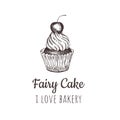 Fairy cake, cupcake sketch lettering logo.