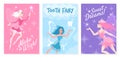 Fairy card. Cute little tooth fairy, with magic wand make wish for fabric print on kids wear, girly vector concepts Royalty Free Stock Photo