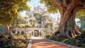 Fairy Castle in Green Scenery with Greenery, Generative AI