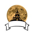 Castle symbol with vignette and moon.