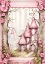 The Fairy Castle in the Woods: A Pink and Grey Illustration of a