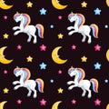 Unicorns and half moon seamless pattern