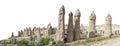 Fairy chimneys isolated in white background. They are towering rock formations in Cappadocia Turkey