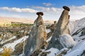 Fairy chimneys near Urgup in Cappadocia. Turkey Royalty Free Stock Photo