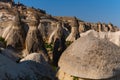 Fairy chimneys rock formations Travel and vacation, tour Summer sunny day. Goreme, Cappadocia, Turkey Royalty Free Stock Photo