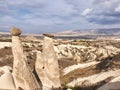 Fairy chimneys rocks at the valley near Urgup, Cappadocia, Turkey