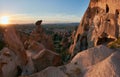 Fairy chimneys at sunset. View from Uchisar castle, Turkey