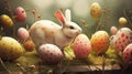 Fairy Easter bunny with painted eggs. Easter holiday concept with rabbit. Generative AI