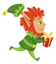 Fairy Elf Character Running with Gift Box Vector Royalty Free Stock Photo