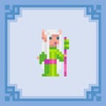 Fairy elf with a staff. Pixel art character. Vector illustration