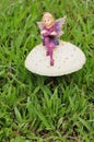 A fairy figurine on a mushroom in the garden