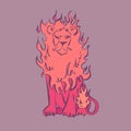 Fairy fire lion in cartoon style, front view vector illustration